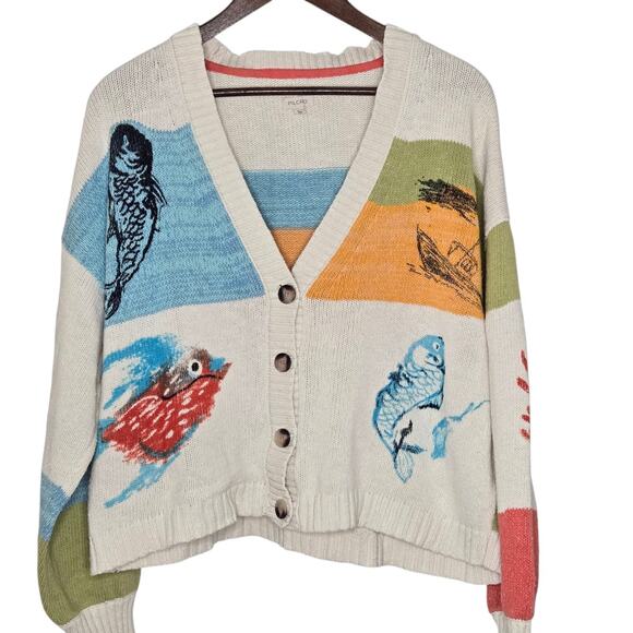 Anthropologie Sweaters - Anthropologie Pilcro Icon Graphic Cardigan Sweater Size Large Coastal Fisherman